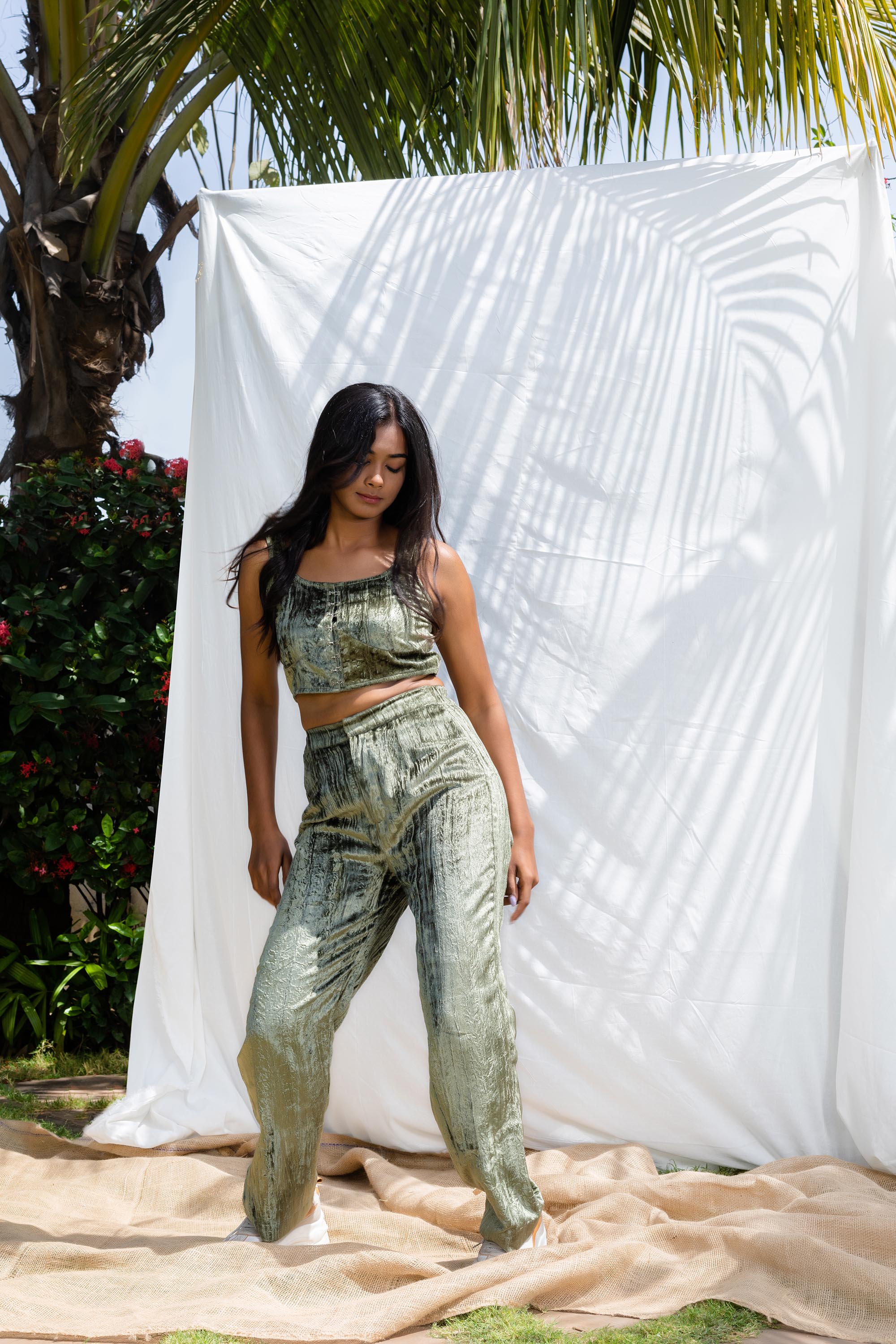 Tansy Green Crop Top And Pants